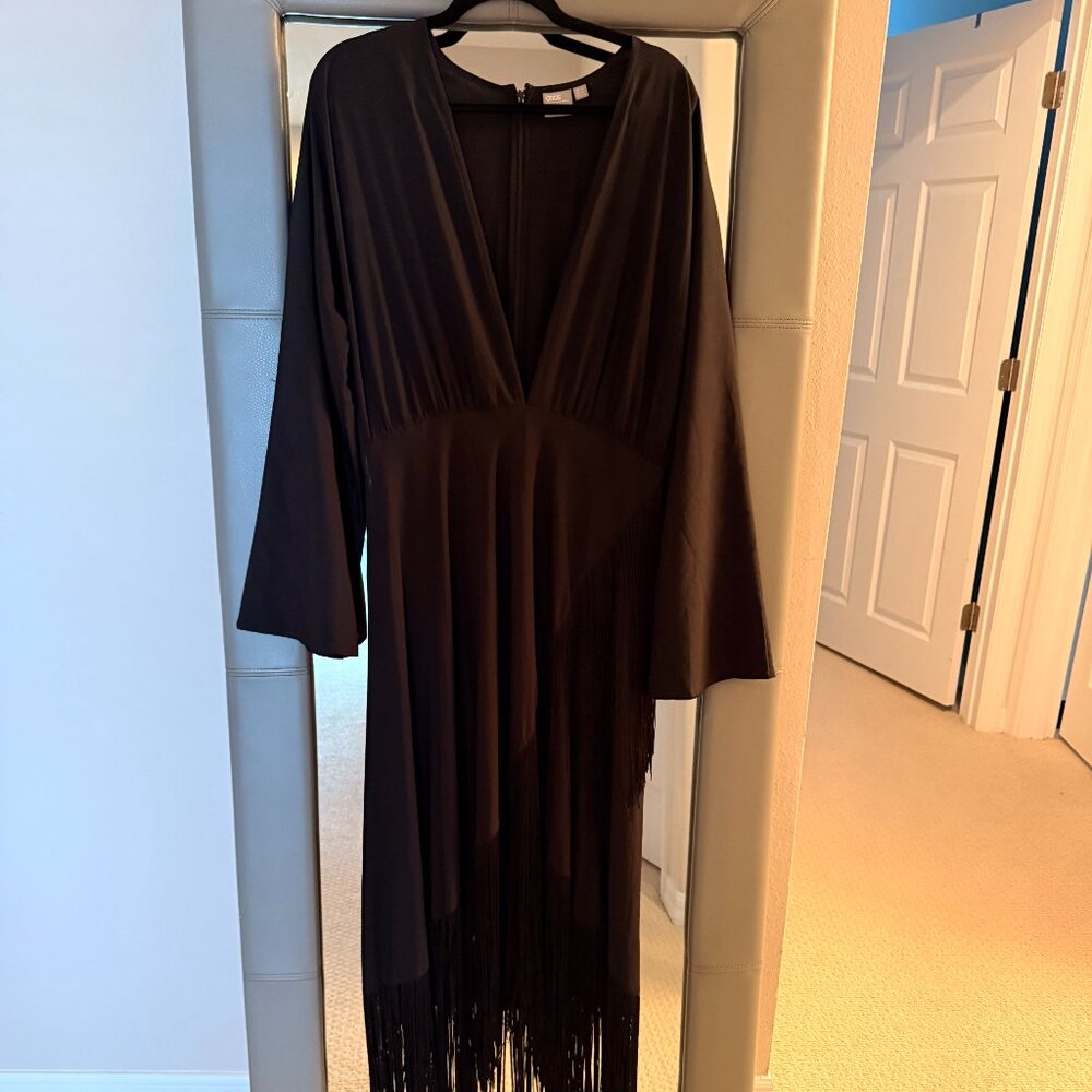 Kimono Plunge Fringe Maxi Dress- Size 12 - Picture 4 of 5